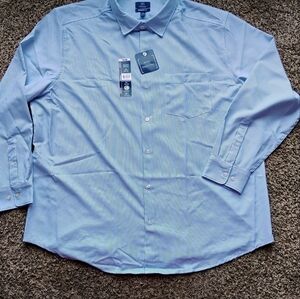 NWT George Striped Button Up Shirt 2XL Blue Moisture Wicking Stretch Collar